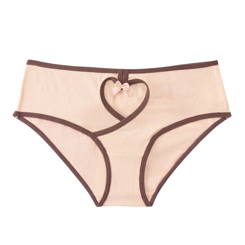 Low Waist Ribbed Women’s Underwear - Breathable Color-Matching Hip Lift Bow Briefs
