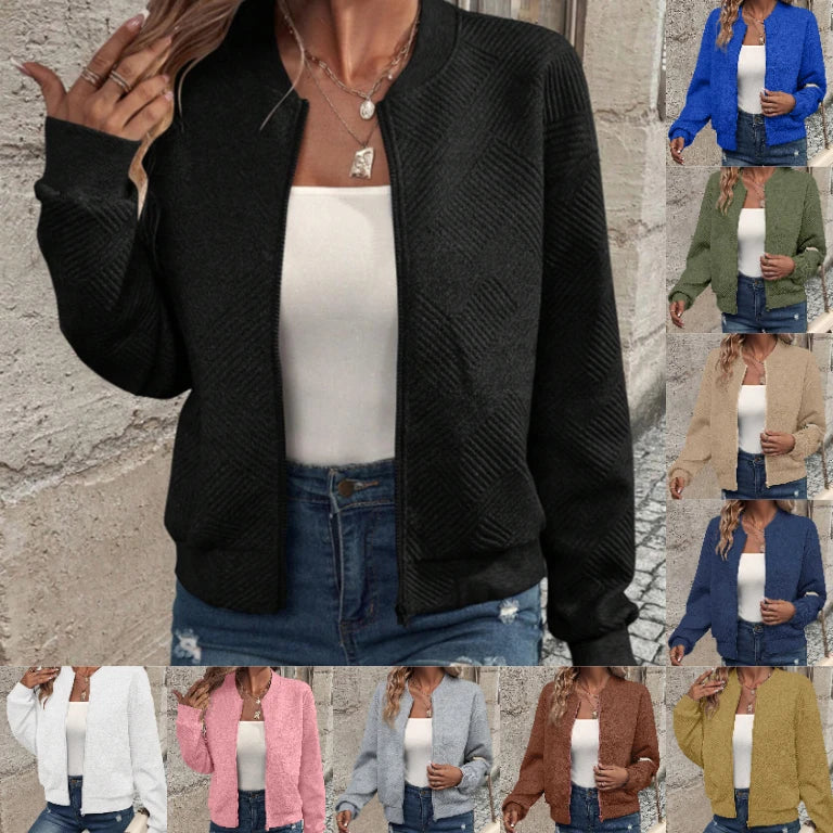 Women’s Solid Color Zipper Jacket - Stylish European & American Fashion Outerwear