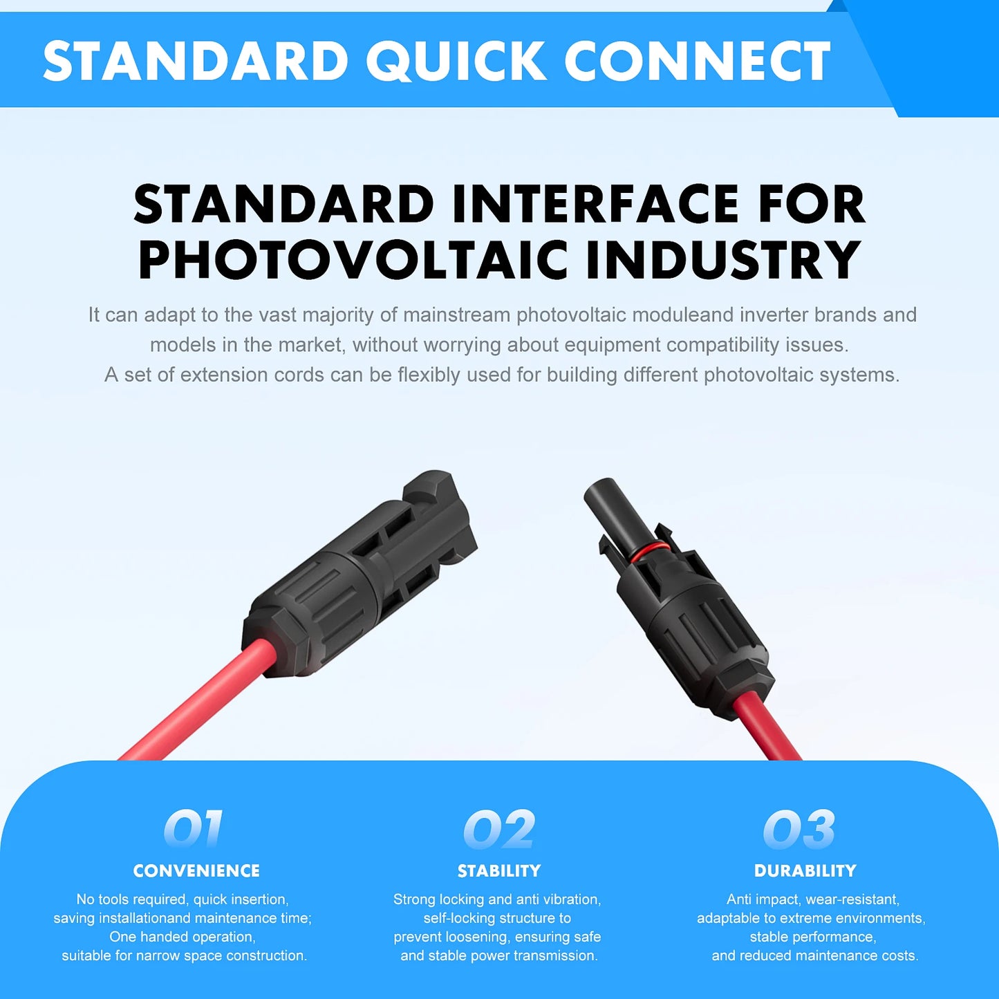 Solar Panel Extension Cable – PV DC Wire 1-10m, 4mm²/6mm² 1000V/1500V with Solar Connector Plugs