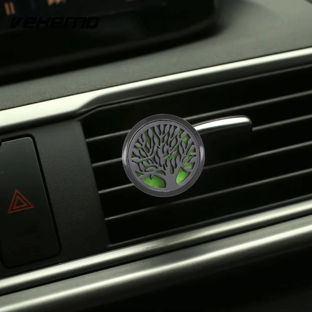 All-Black Tree of Life Car Air Freshener – Stainless Steel Aromatherapy Essential Oil Diffuser Locket Pendant