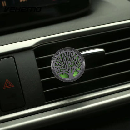 All-Black Tree of Life Car Air Freshener – Stainless Steel Aromatherapy Essential Oil Diffuser Locket Pendant