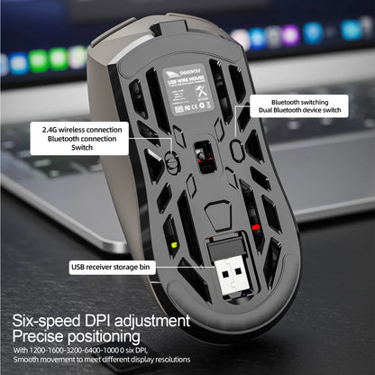 SmailWolf RS8 Wireless Gaming Mouse – Bluetooth & 2.4G, Lightweight E-Sports Mouse, 10,000 DPI, Triple Mode