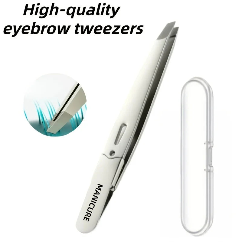 Stainless Steel Angled Eyebrow Tweezers - Professional Precision Hair Removal Tool for Eyebrows & Beard
