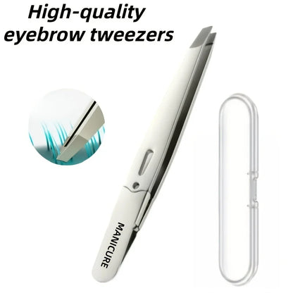Stainless Steel Angled Eyebrow Tweezers - Professional Precision Hair Removal Tool for Eyebrows & Beard