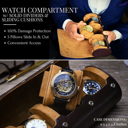 6-Slot Watch Travel Case – PU Leather Organizer Roll for Men & Women, Watch Display Storage Case
