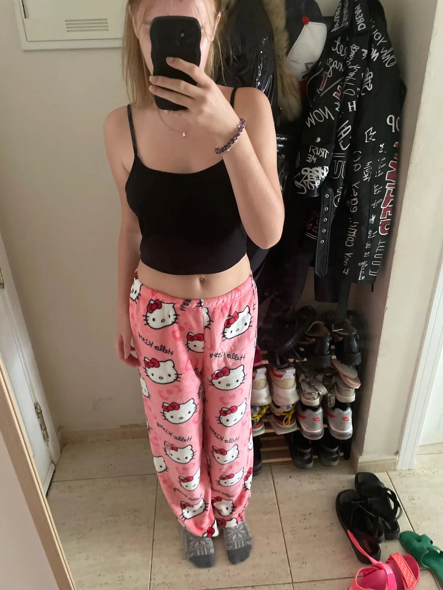 Y2K Hello Kitty Sanrio Pajama Pants – Women’s Anime Cartoon Sleepwear, Cozy Couple Home Trousers