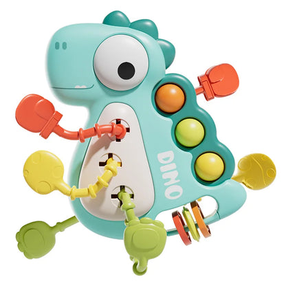 Baby Pull String Sensory Toy - Silicone Teething Rattle Montessori Learning Toy for 6-12 Months