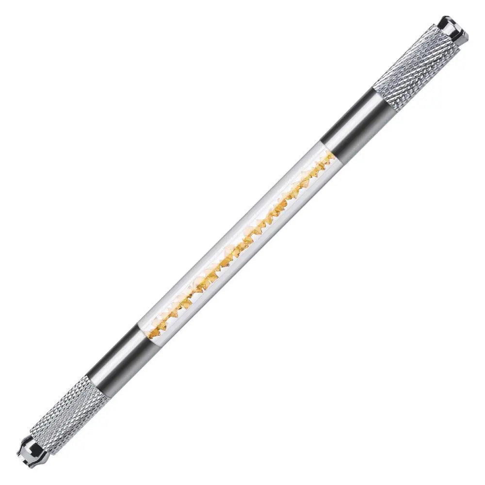 Manual Double-Ended Crystal Acrylic Microblading Pen – Permanent Makeup Eyebrow Tattoo Tool for Flat & Round Needles