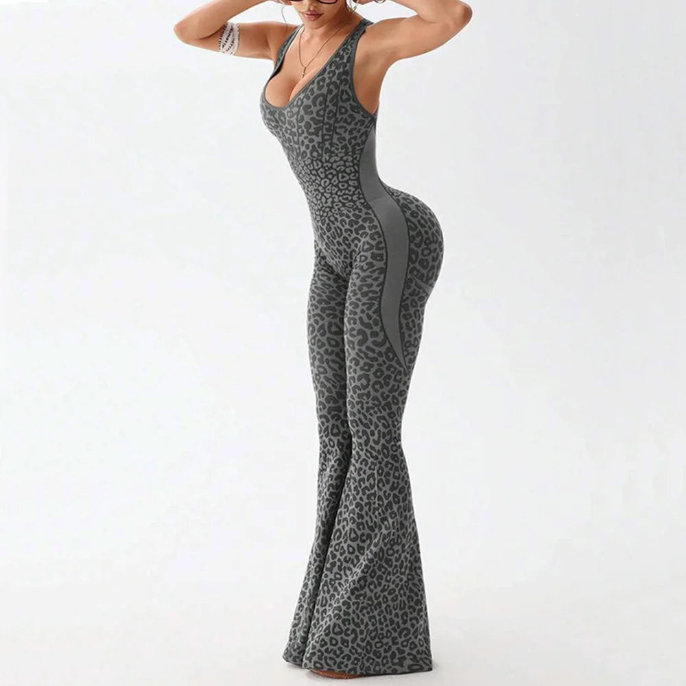 Women’s One-Piece Pad Jumpsuit Yoga Set – Flared Scrunch Workout Pants & Trendy Activewear XP10