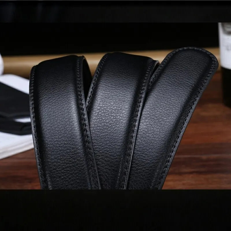 Men's Ratchet Leather Belt – Adjustable Strap with Free Buckle Replacement for Cowboy Style