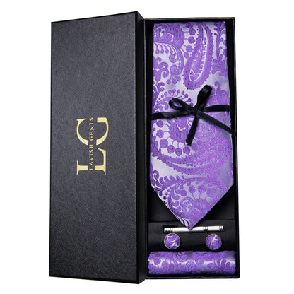 Hi-Tie Luxury Paisley Teal Green Tie Set - Men’s Classic Necktie with Handkerchief & Cufflinks Gift Box for Wedding & Formal Wear