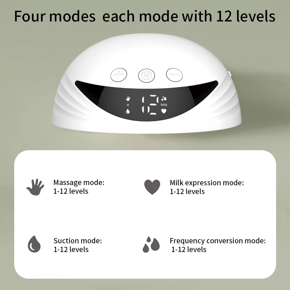 Hands-Free Electric Breast Pump — Wearable Lightweight Milk Collector with LED Display, 4 Modes & 12 Levels