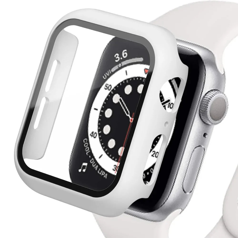 Apple Watch Tempered Glass Case - Full Cover PC Bumper Screen Protector for Series 9 8 7 6 SE 45mm 41mm 44mm 40mm