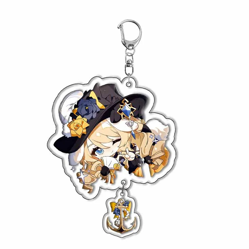 Genshin Impact Anime Keychain – Fontaine & Natlan Characters Sigewinne, Charlotte, Navia, Neuvillette & Clorinde Freminet