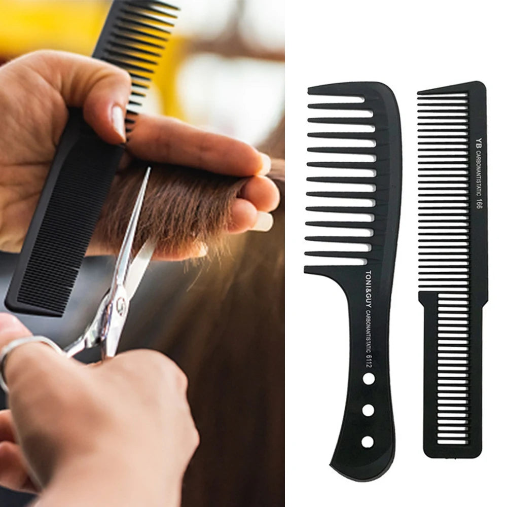 Black Flattop Hair Cutting Comb – Wide Tooth Professional Barber Hair Clipper & Salon Hairdressing Carbon Comb for Men