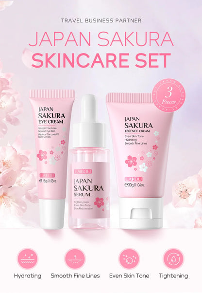 3pcs LAIKOU Vitamin C 24K Golden Sakura Skincare Set – Moisturizing Face Cream, Serum & Eye Cream