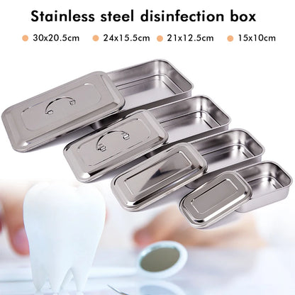 Stainless Steel Dental Instrument Tray with Lid – Medical Sterilization & Disinfection Container for Surgical Tools
