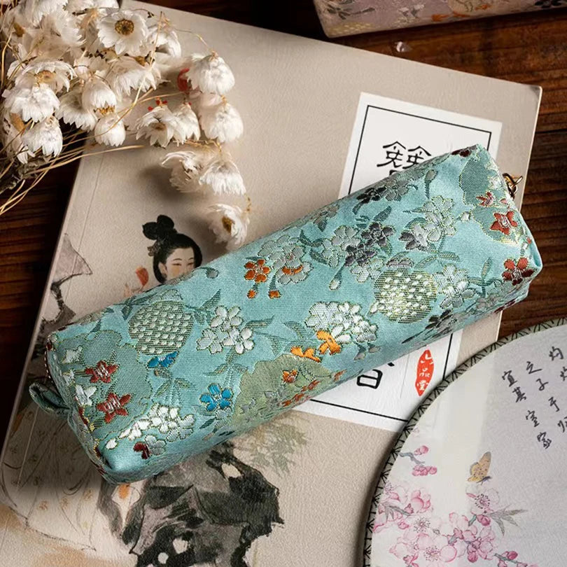 Retro Kawaii Pencil Case – Embroidery Pen Case with Golden Thread, Trousse School Supplies & Pencil Pouch