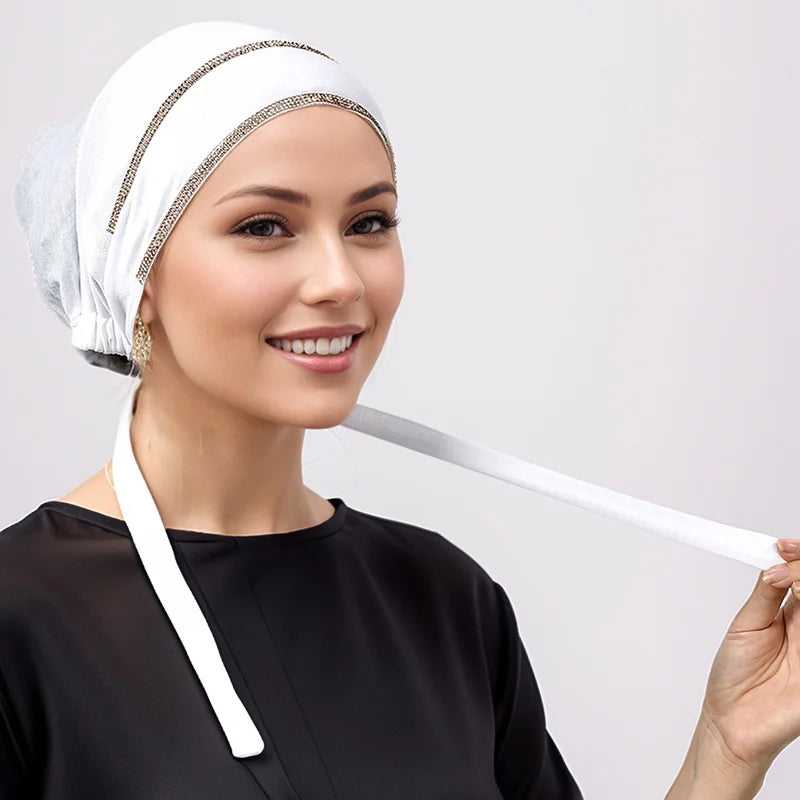 Women’s Modal Rhinestone Hijab Cap - Soft Muslim Turban Underscarf Bonnet for Secure Headwrap Styling