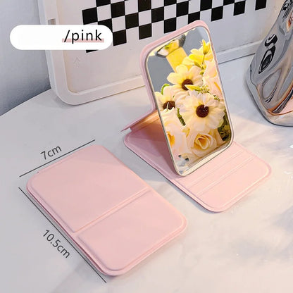 Portable Folding Makeup Mirror - HD Mini Desktop Stand-Up Mirror for Girls, Travel & Daily Beauty
