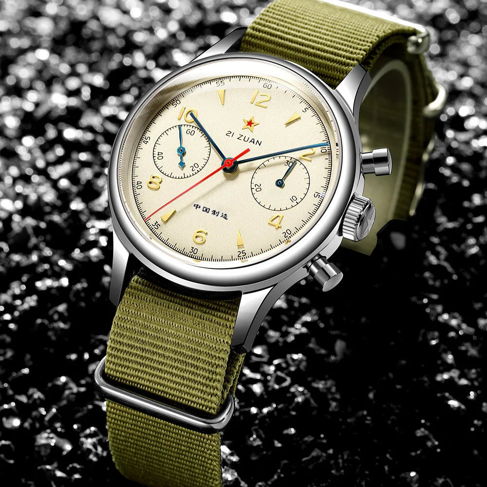 RED STAR 1963 Men's Chronograph Watch - 38mm Pilot Design with Seagull ST1901 Movement & Sapphire Glass