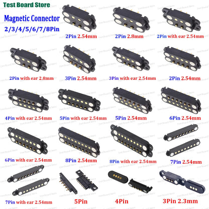 2A DC Magnetic Pogo Pin Connector - 2–8 Pin Spring-Loaded Male/Female Power Socket, 2.5/2.54/2.8mm Pitch, 1–5 Sets