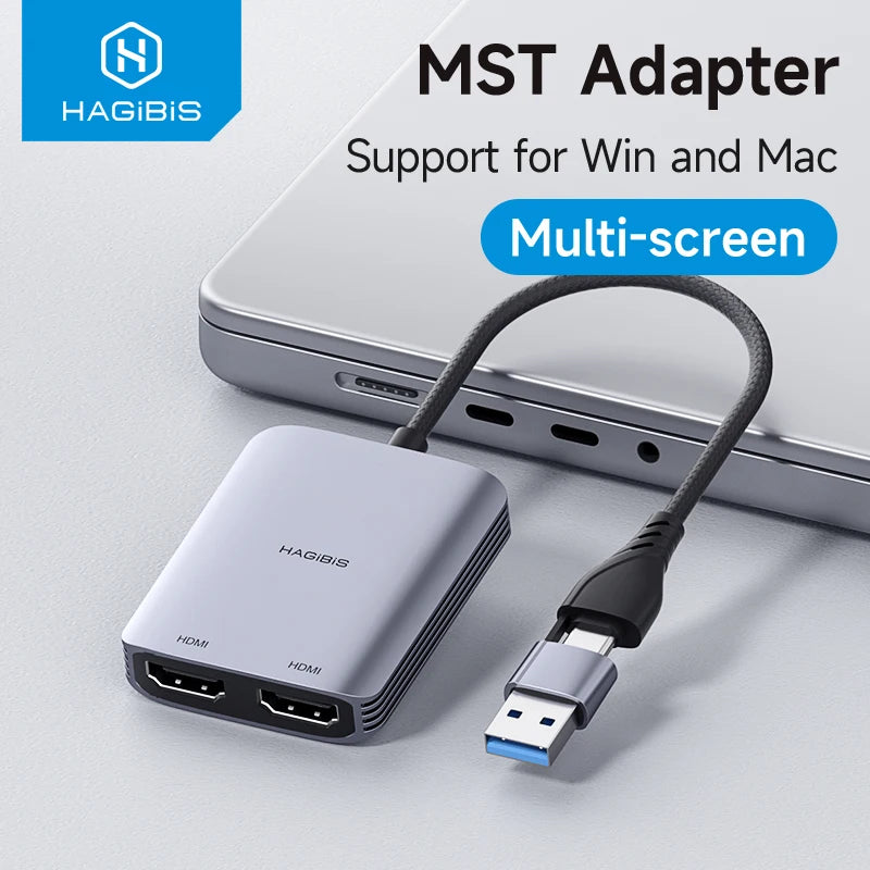 Hagibis USB-A/C to HDMI Adapter MST Dual Monitor Converter – Triple Display Dock for M1/M2/M3 MacBook & Windows Laptop Support