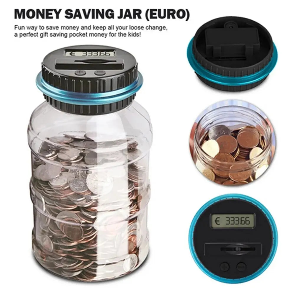 Electronic Piggy Bank Coin Counter - Digital LCD Counting Money Saving Jar for USD, EURO, Coin Storage Box - Perfect Money Gift Idea