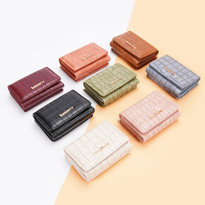 Baellerry Short Women’s Wallet — Crocodile Pattern Coin & Card Holder with Photo Slots, Hasp Purse for Girls