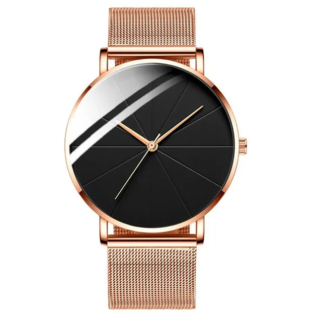 Men’s Minimalist Ultra-Thin Quartz Watch – Stainless Steel Mesh Band Business Fashion Wristwatch