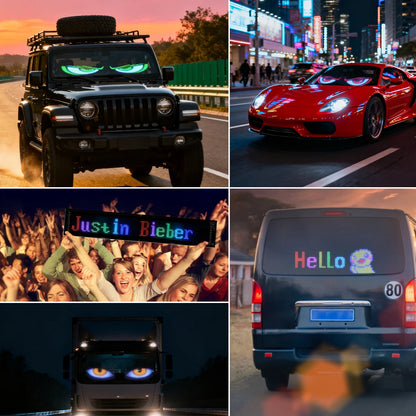 2PCS Programmable RGB LED Car Display Panels - DIY Scrolling Text, Pixel Matrix, Devil’s Eye Animation Lights for Cars and Trucks