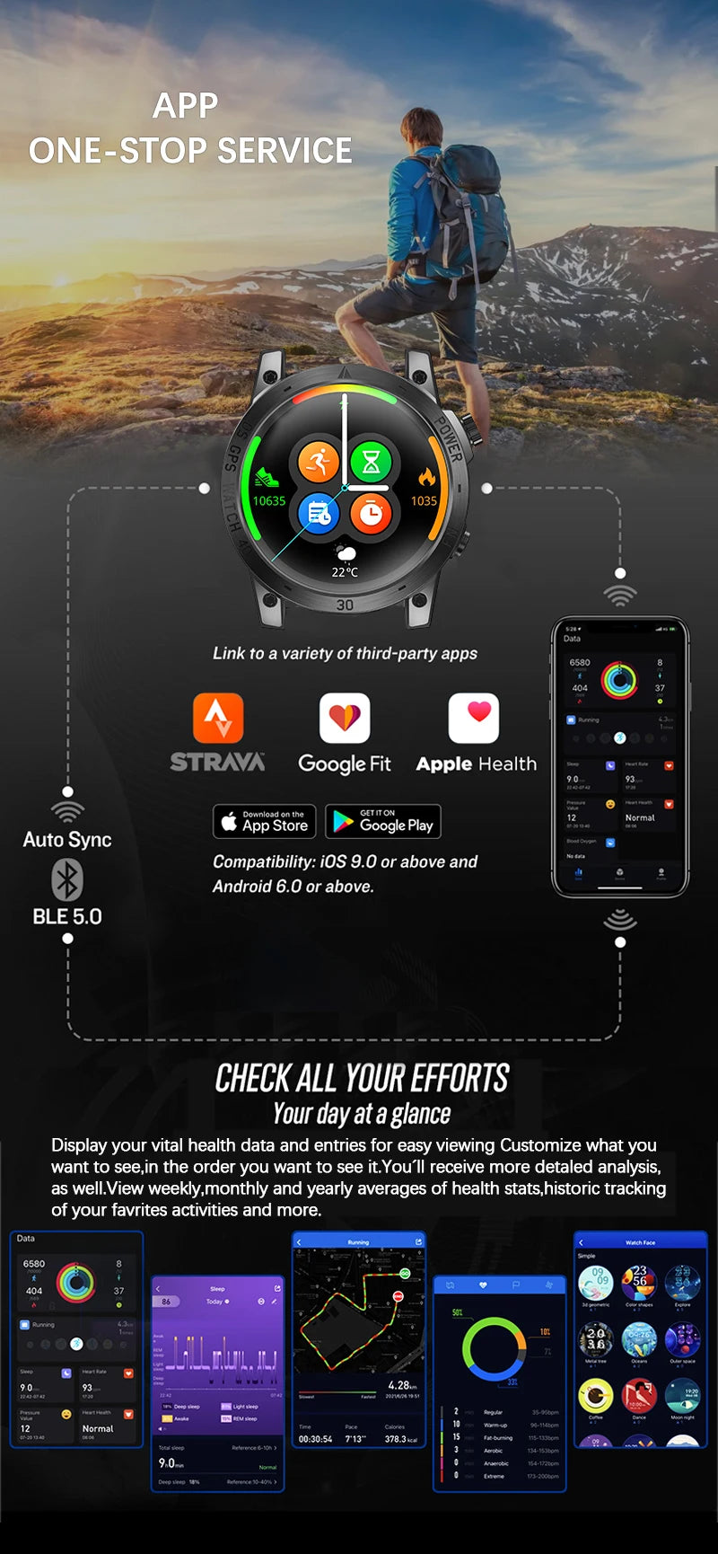 NORTH EDGE 2025 GPS Smartwatch — Men's Sport Watch with HD AMOLED, Altimeter, Barometer & Compass, 50M Water-Resistant