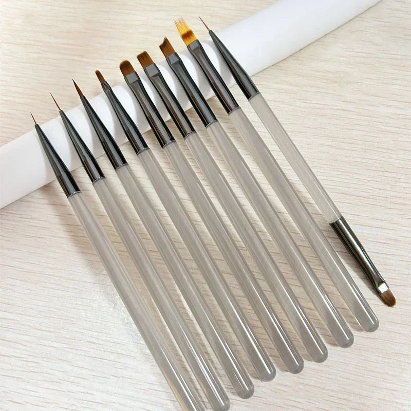 9PCS UV Gel Nail Brush Set – Liner DIY Painting Pen, Acrylic Drawing Brush for Nail Art Design & Tip Display Tools