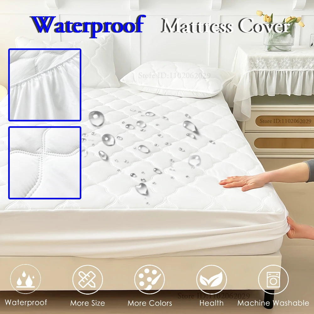 Waterproof Mattress Protector – Fitted Bed Cover for Single, Double, Queen & King Size Beds, Gray & White
