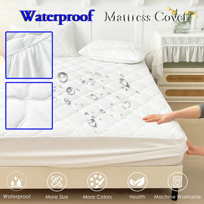 Waterproof Mattress Protector – Fitted Bed Cover for Single, Double, Queen & King Size Beds, Gray & White
