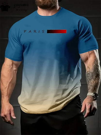 Summer Gradient Print T-Shirt for Men – Fashionable 3D Graphic Round Neck Street & Rock Tops
