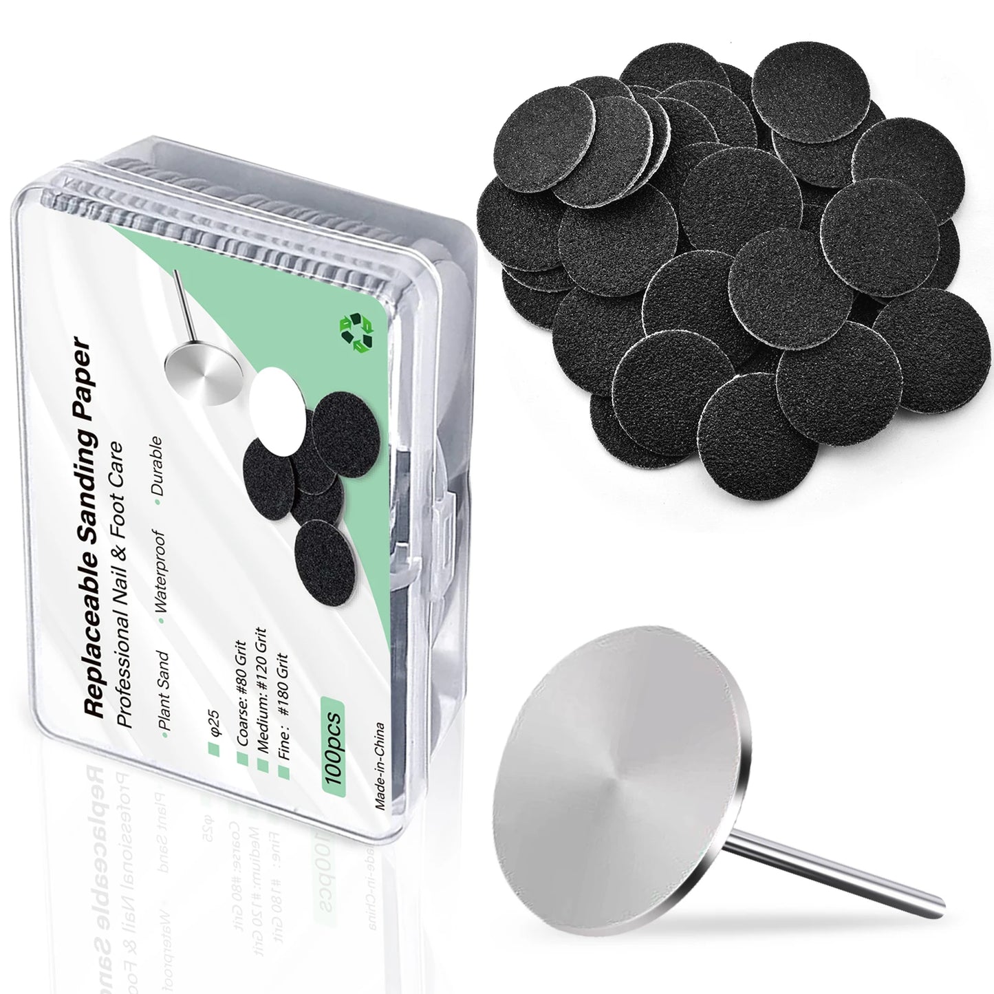 100-Piece Pedicure Sanding Paper Set — Replaceable Foot Callus Removal Discs with 1 Pedicure Disk Pad