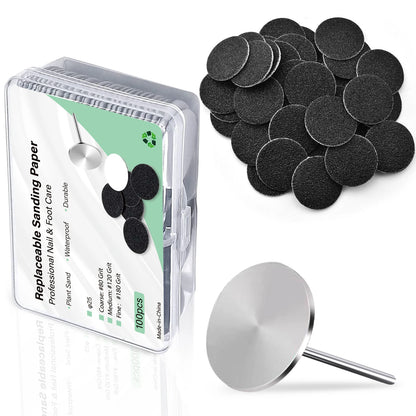 100-Piece Pedicure Sanding Paper Set — Replaceable Foot Callus Removal Discs with 1 Pedicure Disk Pad