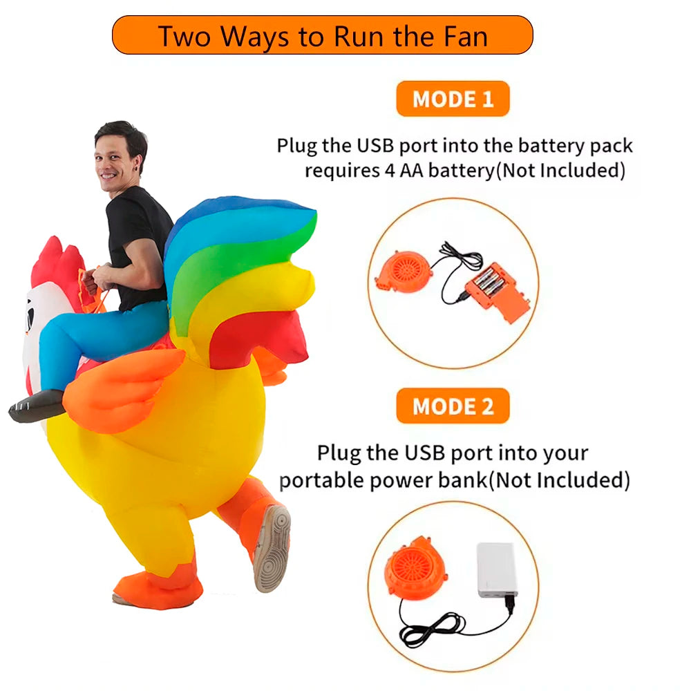 Colorful Rooster Inflatable Costume – Halloween & Holiday Party Animal Cosplay Performance Outfit