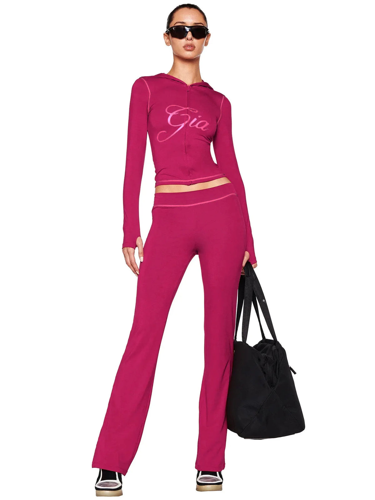 Women’s Letter Print 2-Piece Tracksuit Set - Hooded Zip-Up Coat & Jogger Pants for Autumn and Winter