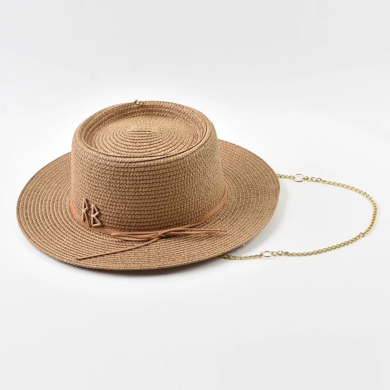 Women's Straw Sun Hat - Elegant Ribbon Decor Beach Travel & Party Dress Hat