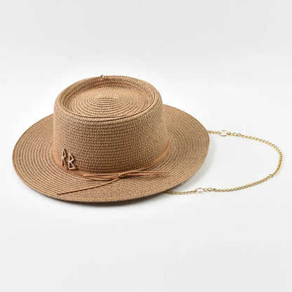 Women's Straw Sun Hat - Elegant Ribbon Decor Beach Travel & Party Dress Hat