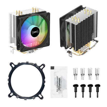 TEUCER CPU Cooler — 4 Heat Pipe Radiator with 3-Pin PWM Silent RGB Fan for Intel LGA 1700/1150/1155/1156/1366 & AMD AM2/AM3/AM4