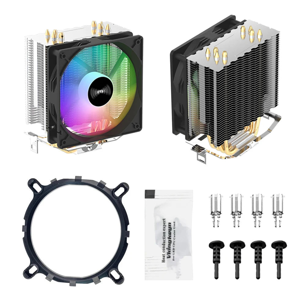 TEUCER CPU Cooler — 4 Heat Pipe Radiator with 3-Pin PWM Silent RGB Fan for Intel LGA 1700/1150/1155/1156/1366 & AMD AM2/AM3/AM4