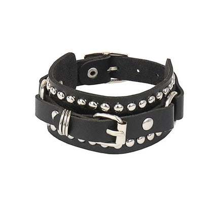 Punk Rock Hip Hop PU Leather Bracelet – Unisex Skull, Pentagram & Rivet Chain Bracelet, Trendy Party Jewelry Accessory