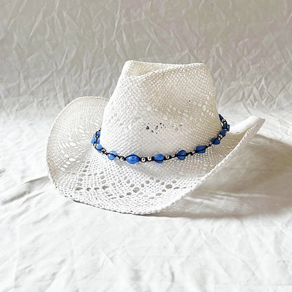 Melesh Western Women's Mint Green Cowboy Hat – Straw, Wide Brim, Plasticity Strong for Sunshine & Beach Wear