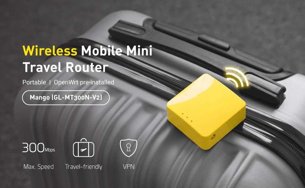GL.iNet GL-MT300N/V2 Mango — Wireless Mini Portable VPN Travel Router & Pocket WiFi Repeater Bridge