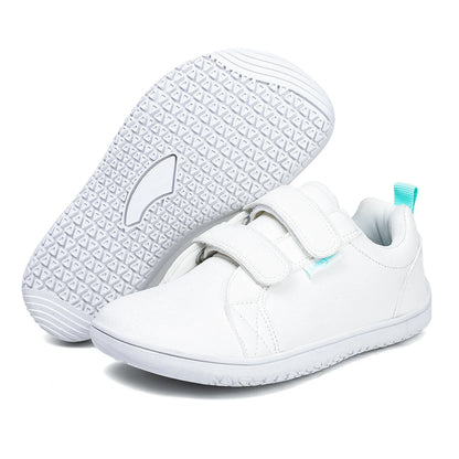 Kids Barefoot Shoes – Wide Toe Minimalist Sneakers for Boys & Girls, Lightweight Artificial Leather Walking Flats with Hook & Loop Closure