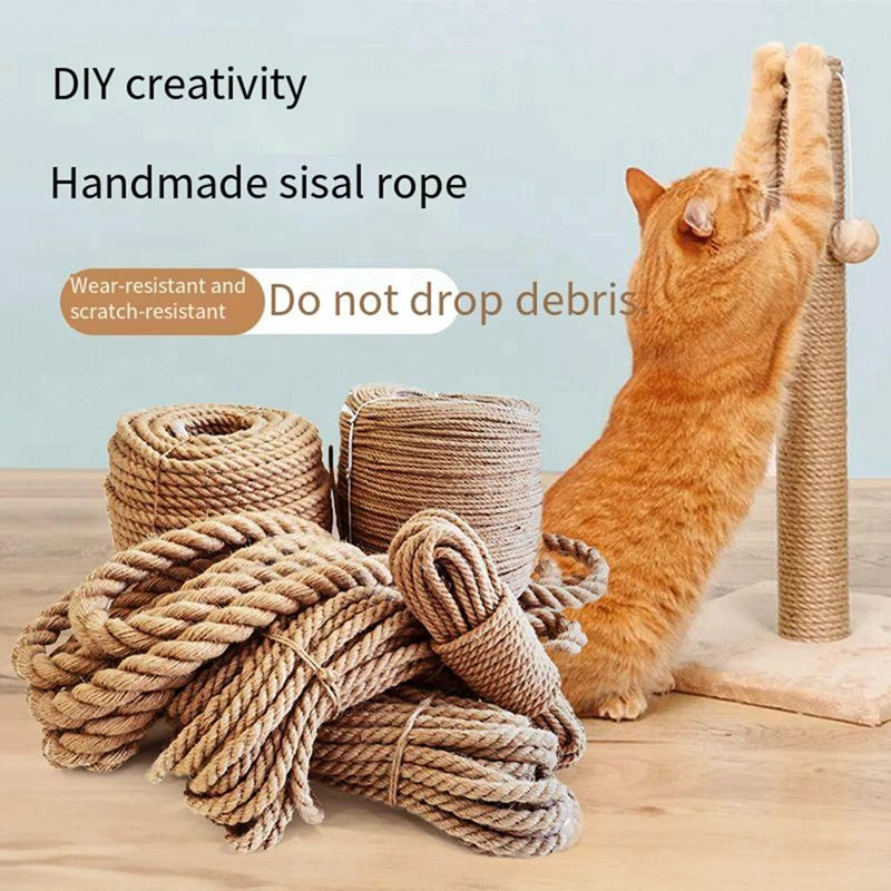 Natural Sisal Rope for Cat Scratchers – 20/50M, 4/6/8MM DIY Toy, Scratching Post & Furniture Protector