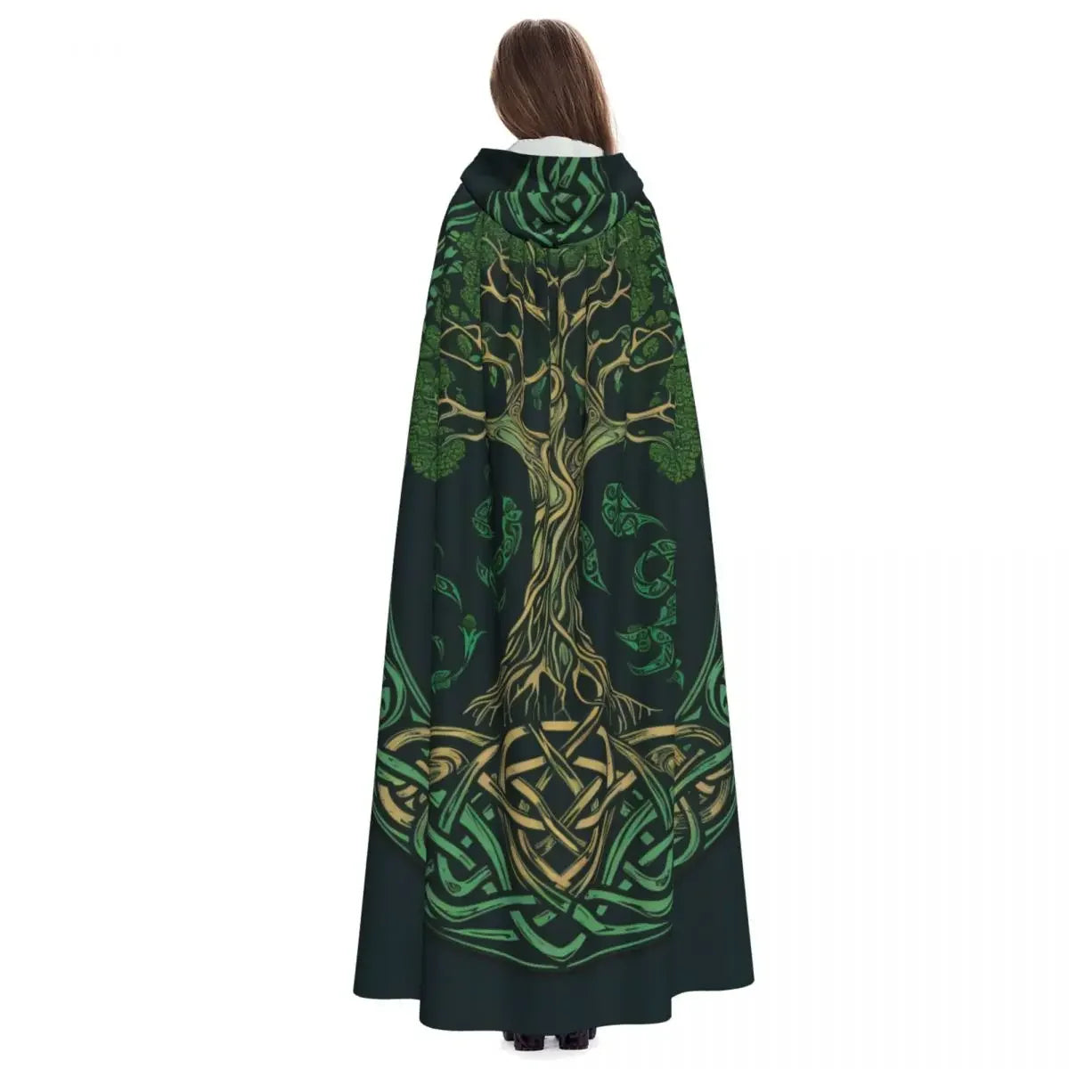 Tree of Life Celtic Cloak – Hooded Medieval Costume for Adults, Witch, Wicca, Vampire & Elf Purim Carnival Party
